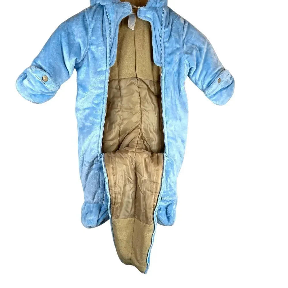 CARTER'S Baby Boy Puppy Pram Coveralls Snowsuit Bunting in Light Blue Sz 6-9 mo.